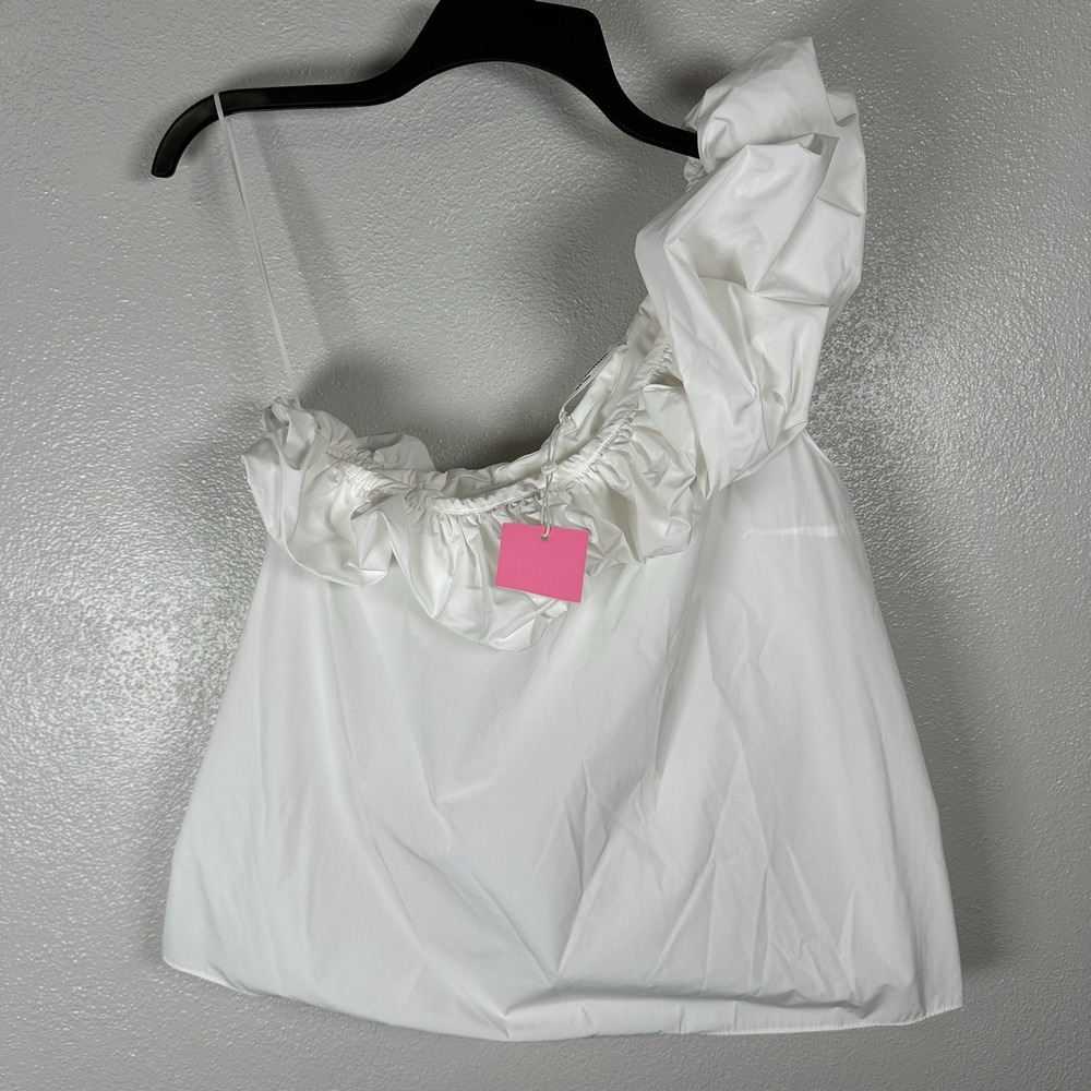 NEW Amanda Uprichard Size Medium White Ruffle One Shoulder Sleeveless Blouse Top